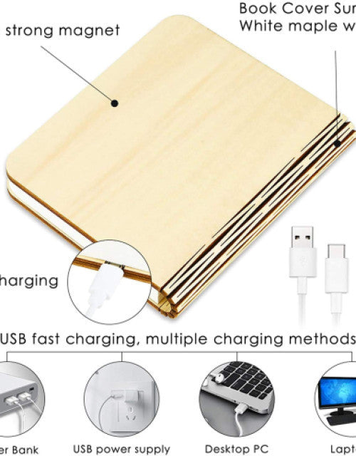 LED Foldable Wooden Book Lamp